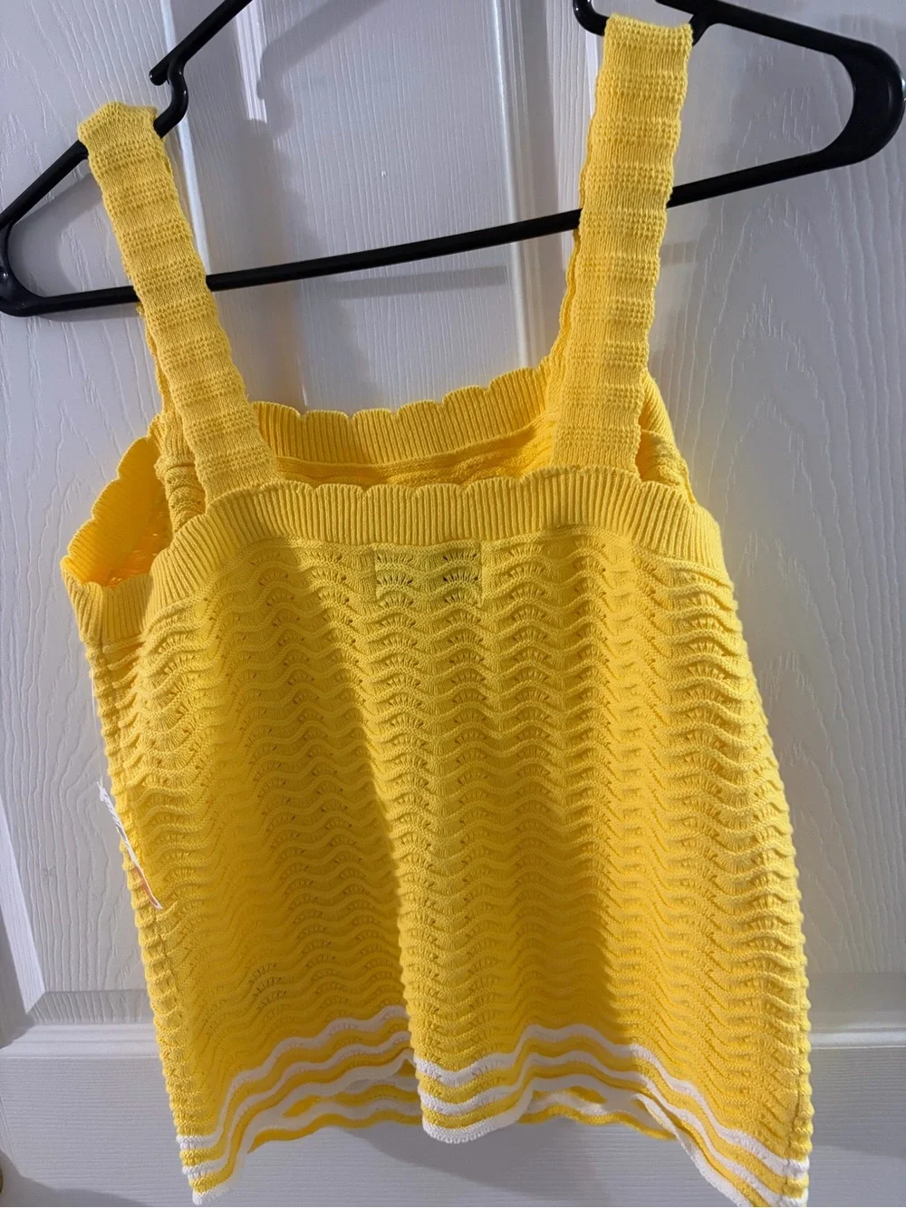 Old Navy Yellow Knit Square-Neck Tank with White Hem Stripes